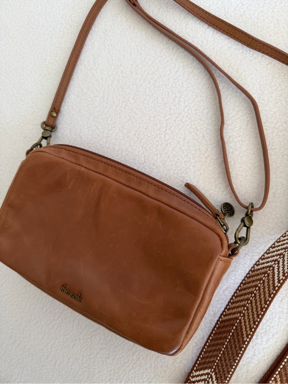 The Sak Brown Leather Crossbody Bag with additional Patterned Strap - Picture 7 of 11